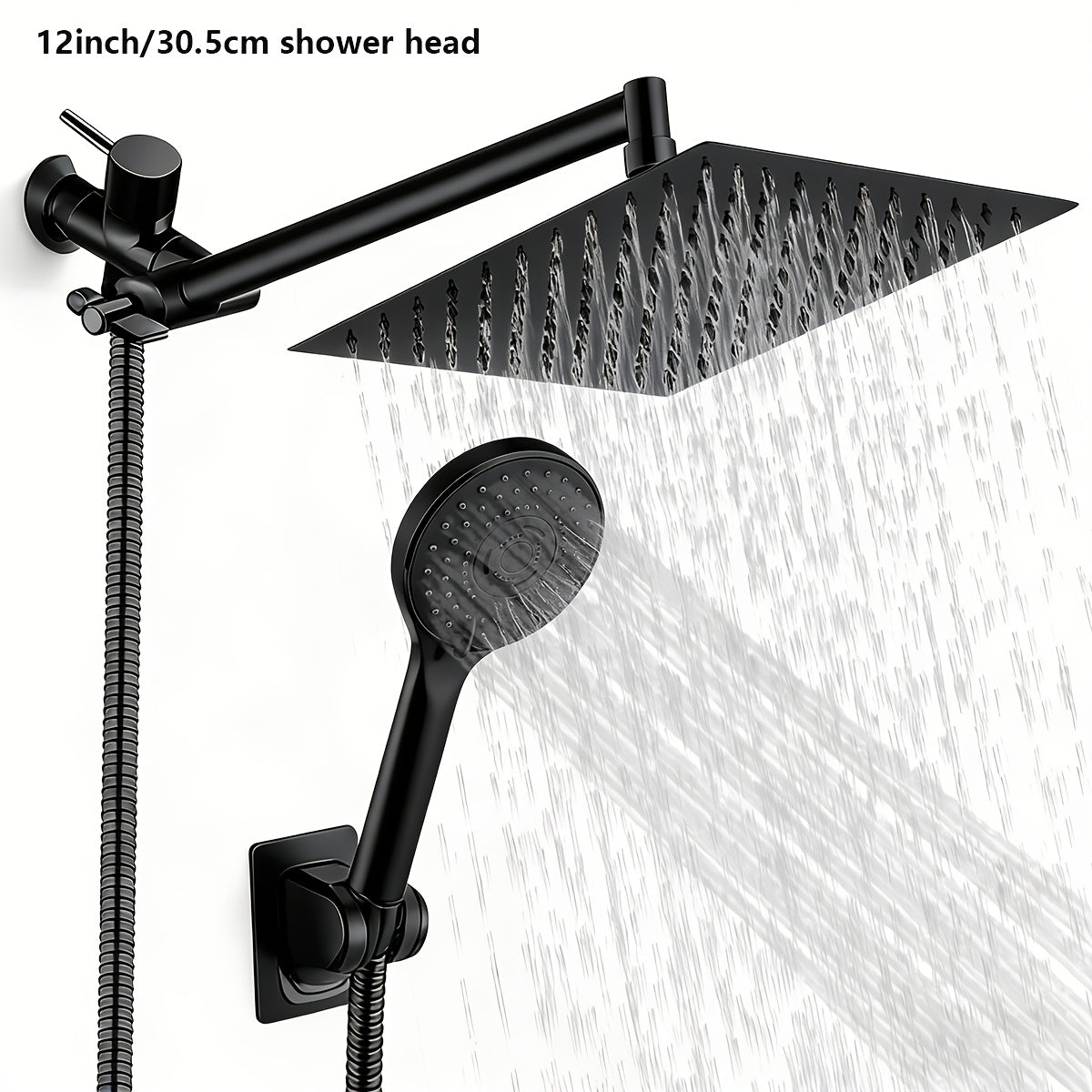 High Pressure Rainfall Shower Head Combo with Handheld Spray – 9 Spray Settings, 180° Adjustable Bracket, Stainless Steel Hose