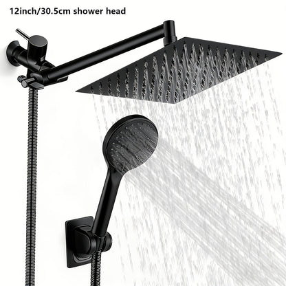 High Pressure Rainfall Shower Head Combo with Handheld Spray – 9 Spray Settings, 180° Adjustable Bracket, Stainless Steel Hose