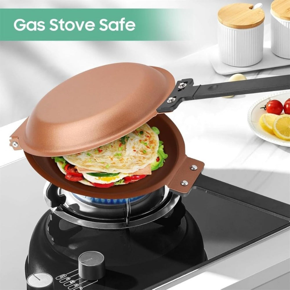 Reversible Non-Stick Pancake Skillet, Foldable Stainless Steel Flip Pan for Fluffy Pancakes, Omelettes & Frittatas