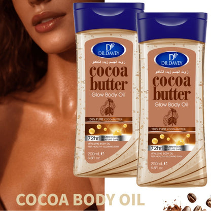 Cocoa Butter Body Oil, Two-Piece Set of 200ml Flip-Top Bottles with Coordinated Brown Labels