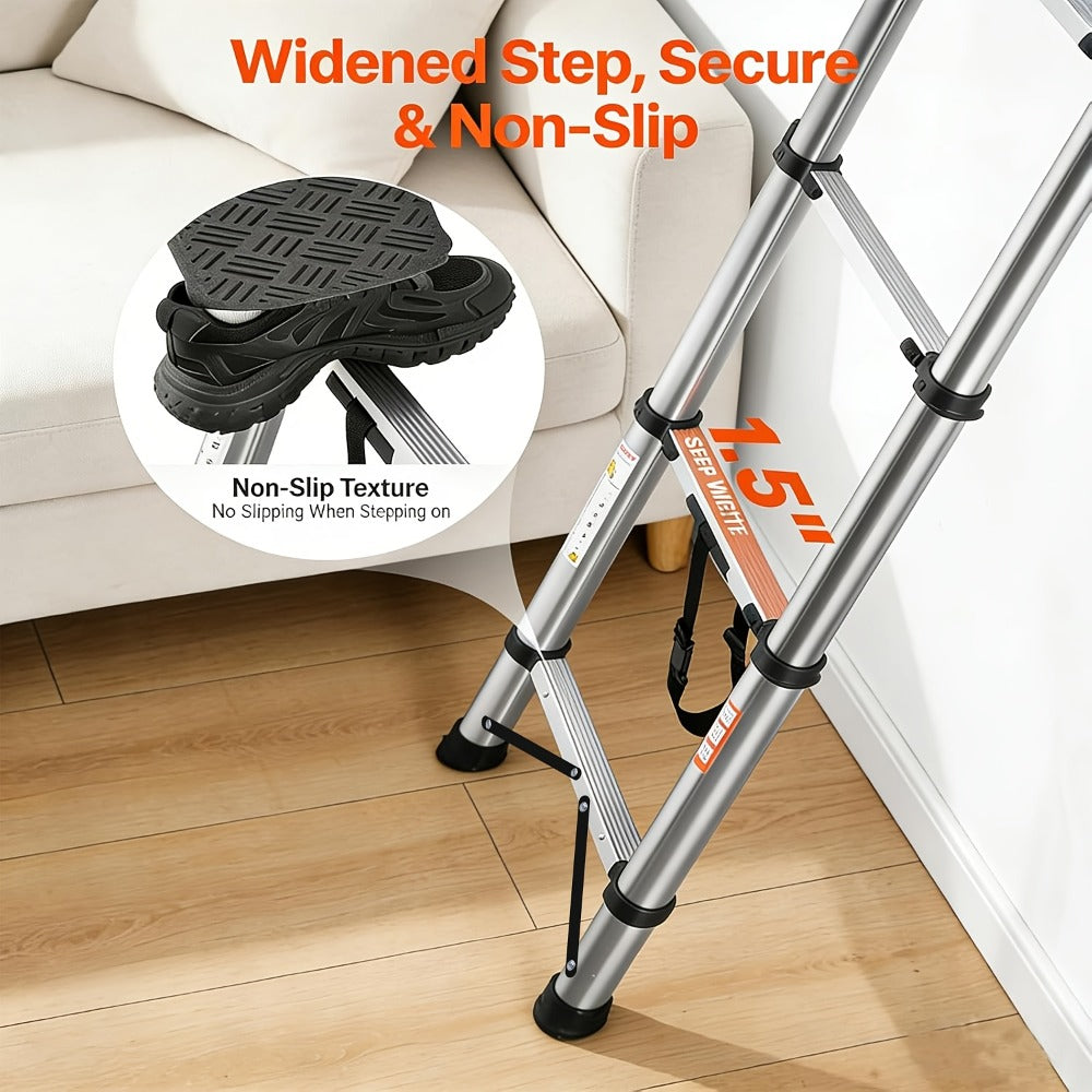 Telescoping Extension Ladder Aluminum, 6.5 / 8.5 / 10.5 / 12.5 FT Folding Telescopic Ladder, Easy Store