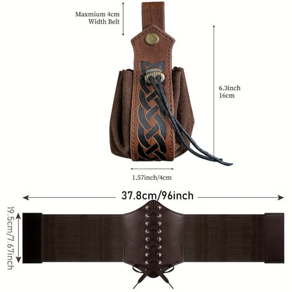 Medieval Costume Accessories Set 5-Piece, Corset Belt, Renaissance Belt Bag, Cork Potion Bottle & More for Halloween
