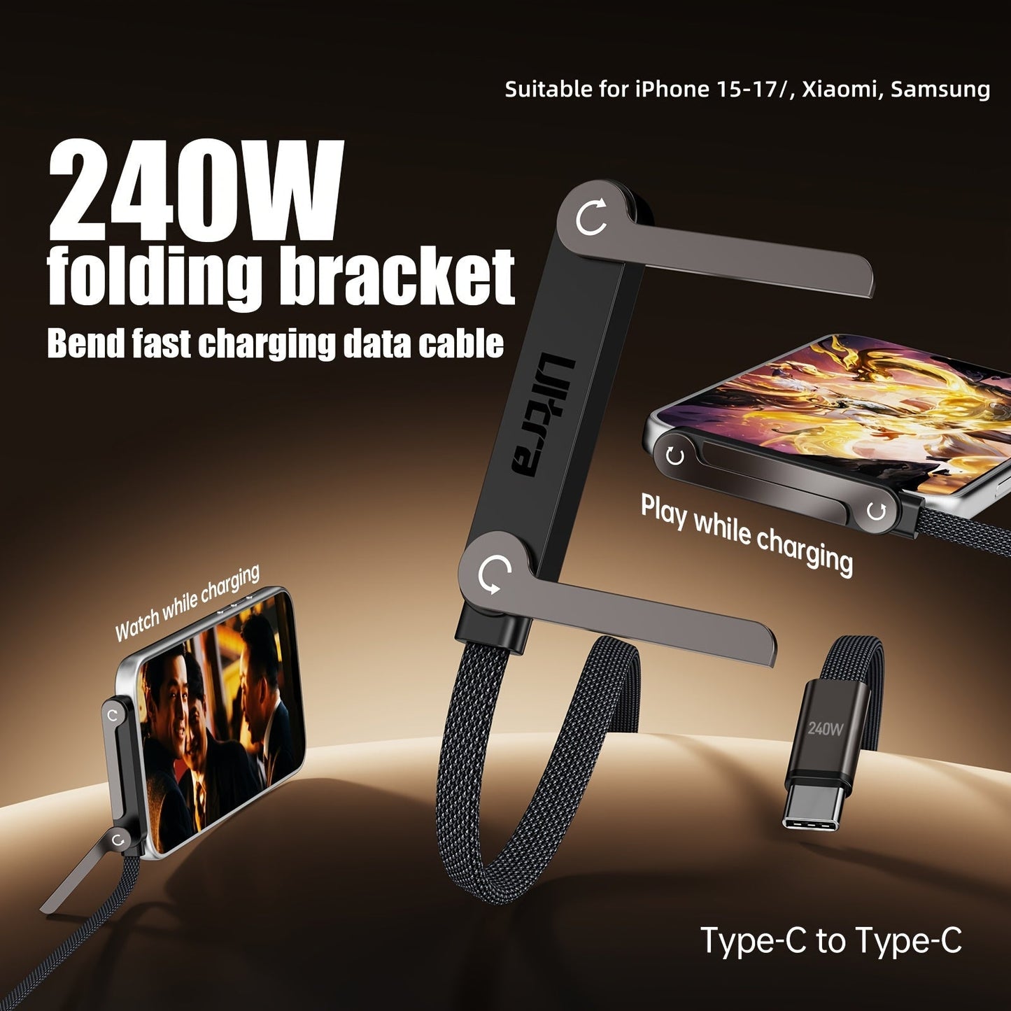 USB-C to USB-C Fast Charging Cable & Adapter, Compatible with iPhone 15 16 17 Pro Max, Samsung Galaxy S24 S23