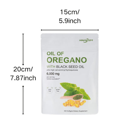 Herbal Supplement with HIMASTER Label, Oil of Oregano 6000mg per Serving with Black Seed Oil, 300 Softgels