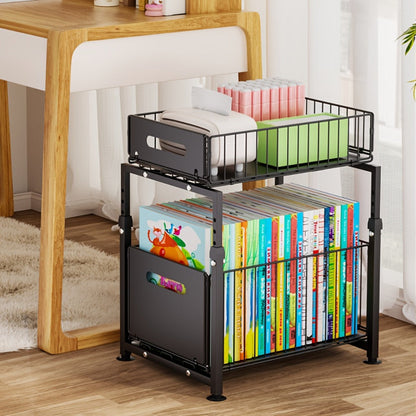 Under Sink Organizer 2-Tier Pull Out – Adjustable Height Carbon Steel Cabinet Storage Shelf for Kitchen and Bathroom