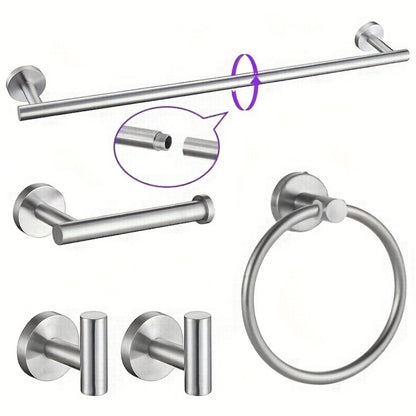 5-Piece Bathroom Hardware Set SUS304 Stainless Steel 24" Towel Bar Towel Ring Toilet Paper Holder Robe Hooks Black Silver Gold