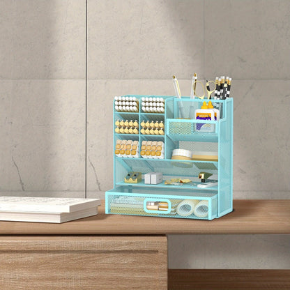 Mesh Desk Organizer with Pull-Out Drawer, Tiered Compartments and Six Color Checkout Options