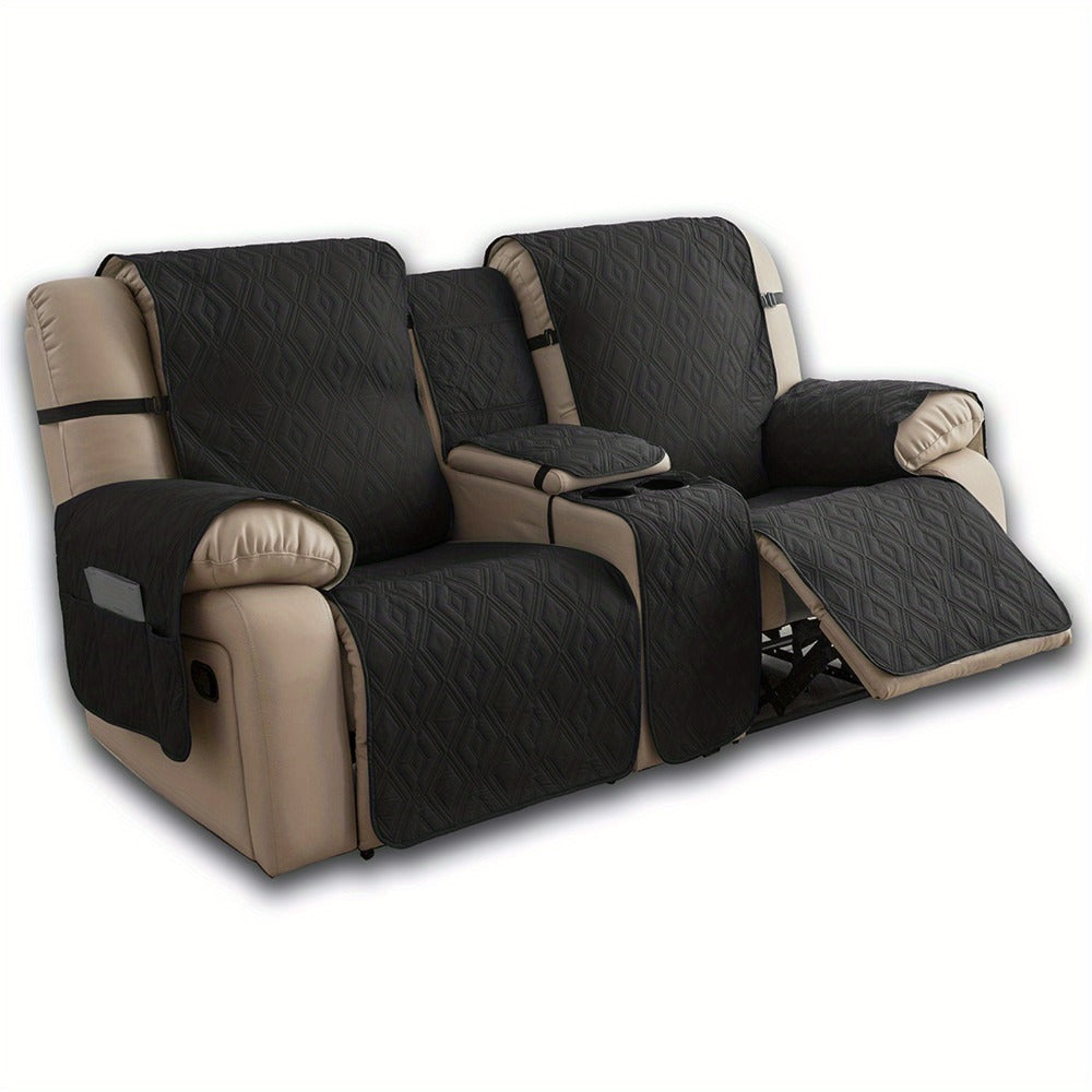 Recliner Loveseat Cover 4 Piece Set Waterproof Split Dual Recliner Sofa Slipcover with Center Console Cover & Straps