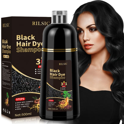 Hair Color Shampoo, RILSIC 3-in-1 500ml Pump Bottle with Black, Brown, Chestnut and Dark Brown Options