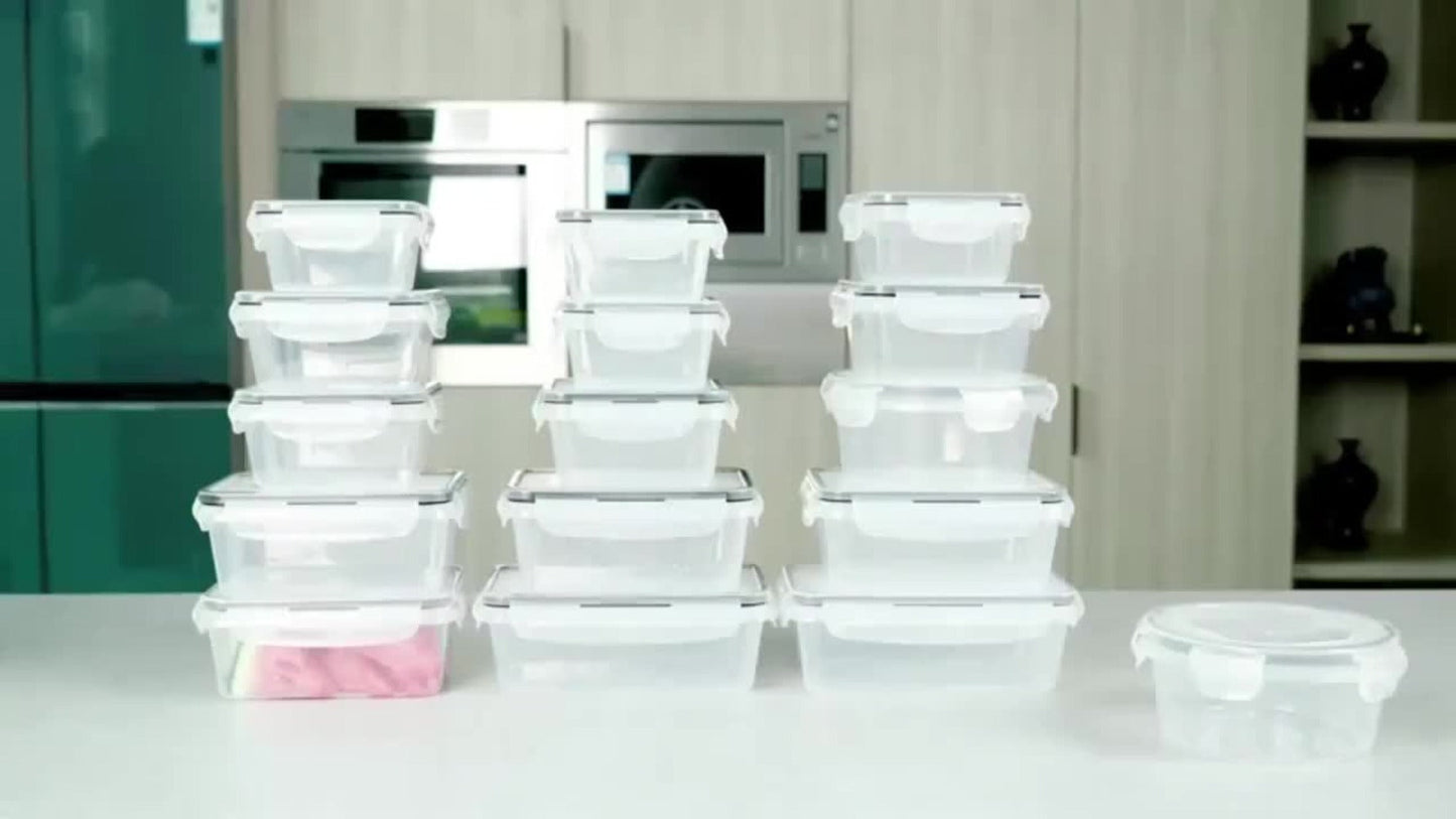 Food Storage Containers with Lids, 10- or 40-Piece PP Set with Easy-Snap Lids, Labels and Markers in Two Colors