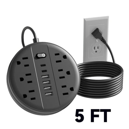 Surge Protector Power Strip 12-in-1 with 6 AC Outlets, 4 USB-A, 2 USB-C and Short, 5 or 10 ft Cord Options