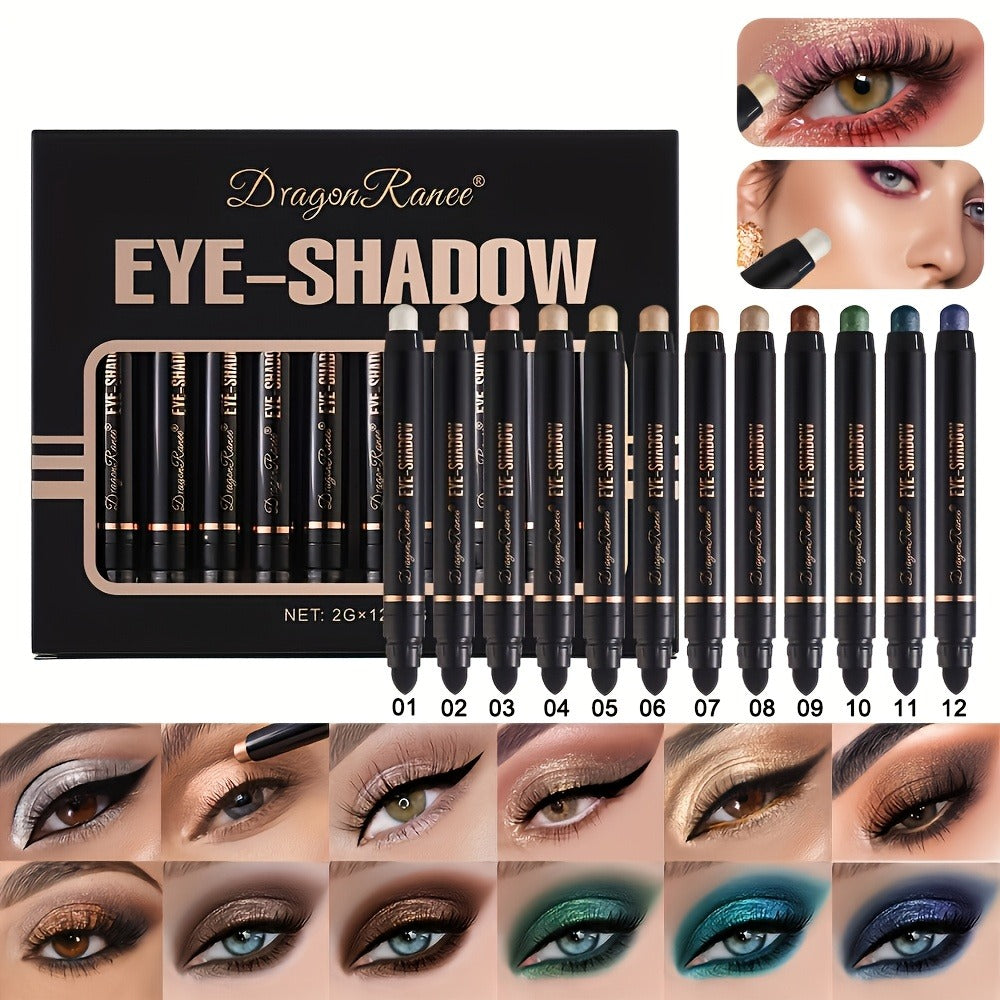 Shimmer Eyeshadow Stick Set 12 Pcs Double-Ended Glitter Cream Eye Shadow Pencil Waterproof, for Makeup, Travel and Everyday Vanity Use