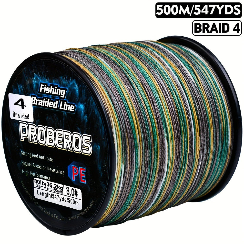 Braided Fishing Line 4 Strand 500M/547Yds – Abrasion Resistant Zero Stretch Superline 6LB-80LB, Multi-Color, Gray/Green/Camo