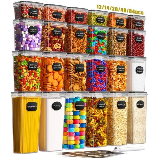 Pantry Jar Food Storage Organizer with Black Flip-Top Lids, Labels and Six Available Set Sizes