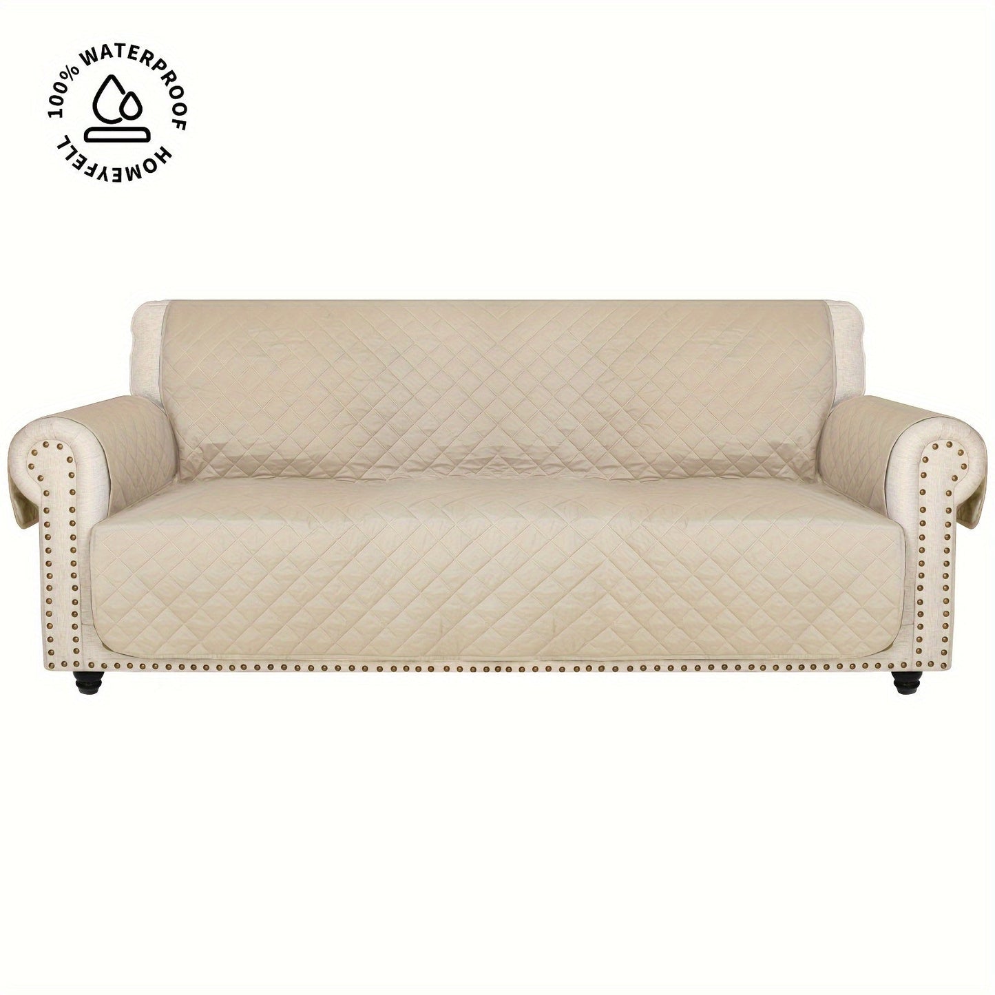 Sofa Cover Quilted Microfiber Three-Seat Panel Set with Two Foam Tubes, Straps and Side Pocket