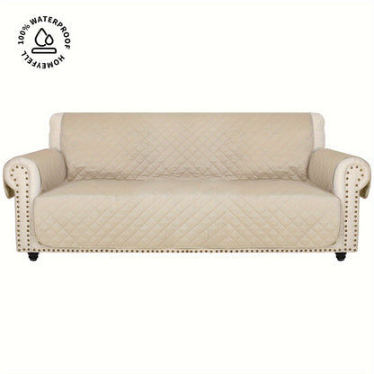 Sofa Cover Quilted Microfiber Three-Seat Panel Set with Two Foam Tubes, Straps and Side Pocket