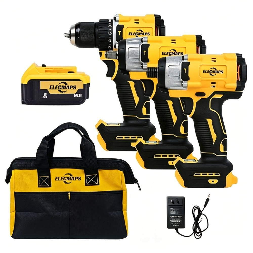 Cordless Power Tool Combo Kit for Dewalt 20V Battery - Impact Wrench 1500Nm, Brushless Drill & Screwdriver Set for Home & Construction