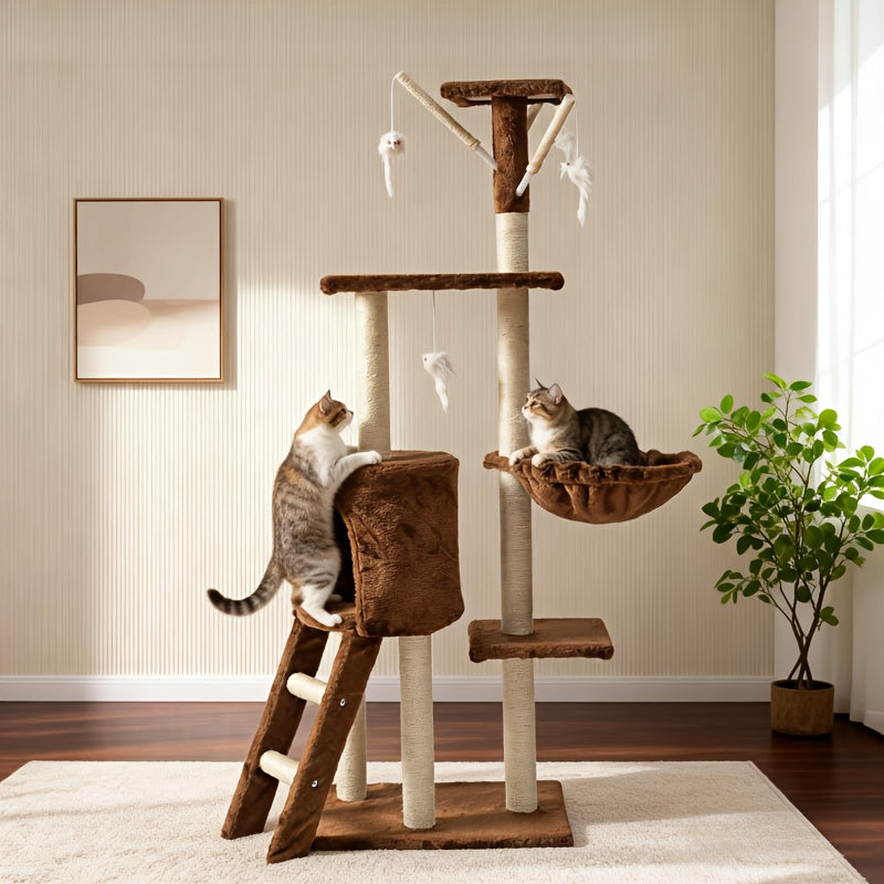 Cat Tree Tower for Indoor Cats Large Multi-Tier with Sisal Scratching Posts, Plush Perches, Hammock, Condo Cave & Hanging Toys