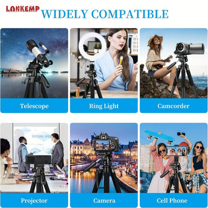 74-Inch Aluminum Camera Tripod in Black with Three-Way Pan Head, Two Quick-Release Plates, Phone Clip and Carry Bag