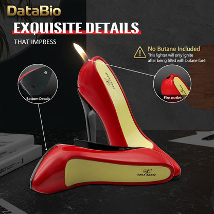 Red High-Heel Shoe Refillable Butane Lighter with Adjustable Soft Flame and Metal Body Design