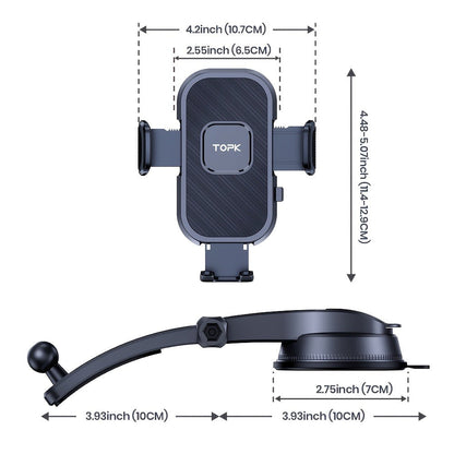 Dashboard Phone Mount with Adhesive Base, Adjustable Multi-Joint Arm and Black Spring-Grip Cradle