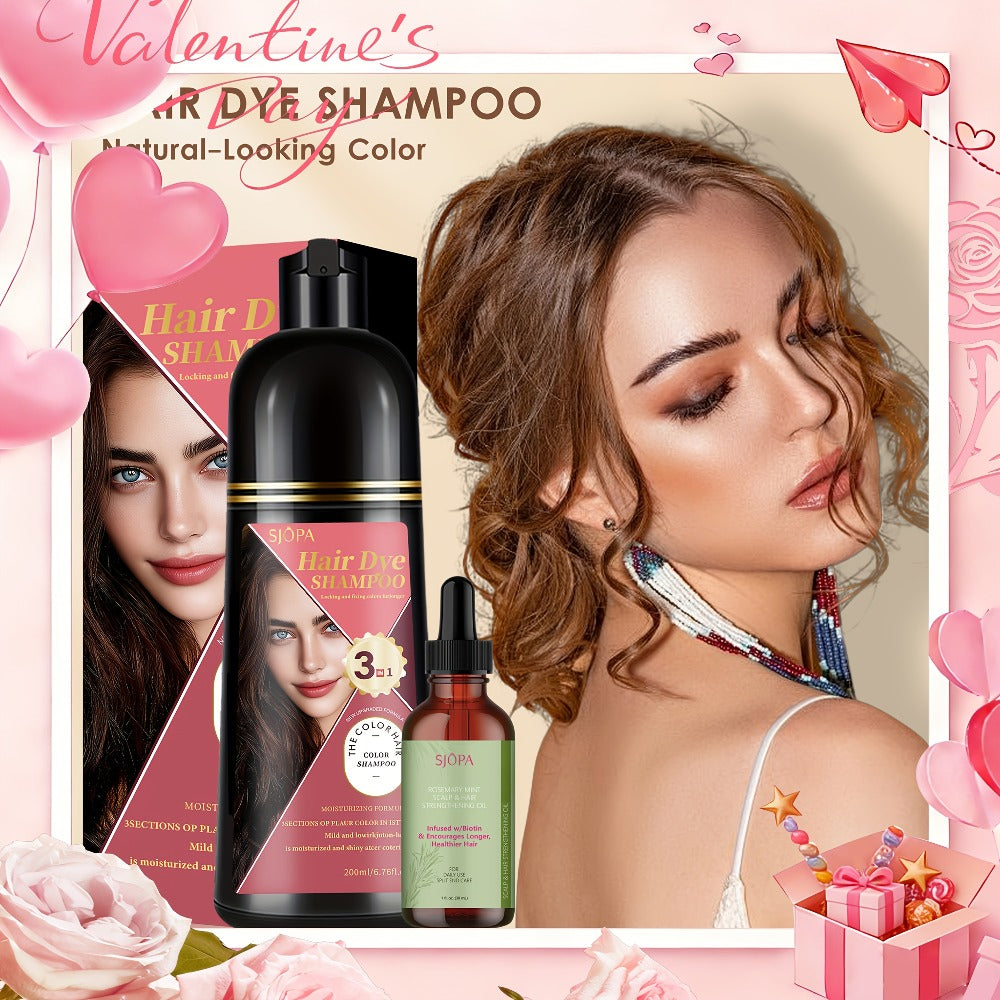 Hair Color Shampoo, SJOPA 3-in-1 Bottle-and-Dropper Set with 10 Rose, Brown, Purple and Black Color Options