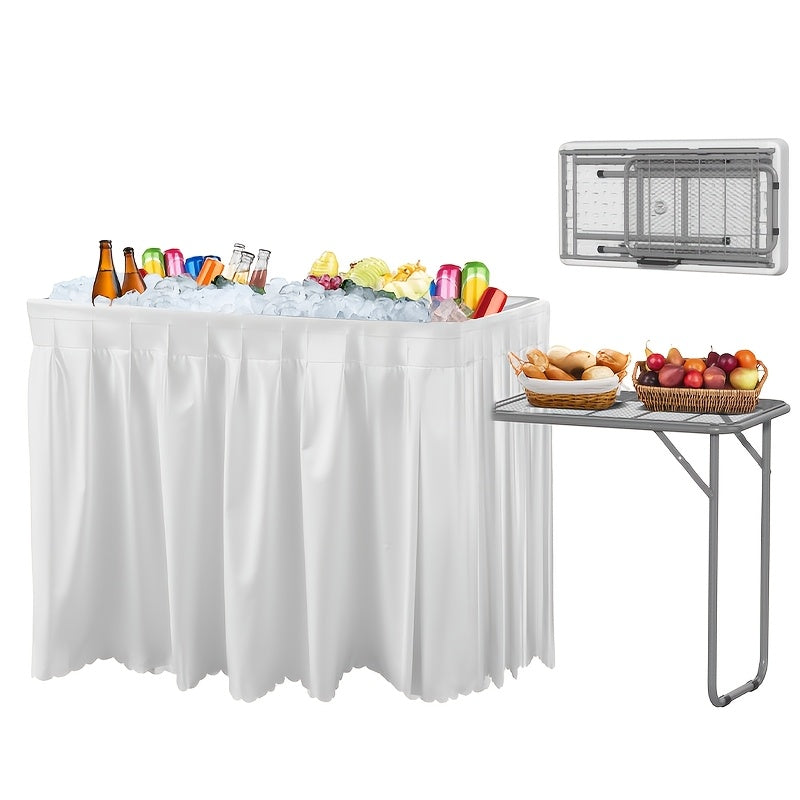 Ice Table Folding 4 ft Portable Cooler Table with Drain & Removable Skirt, Fill and Chill Party Beverage Station for BBQ