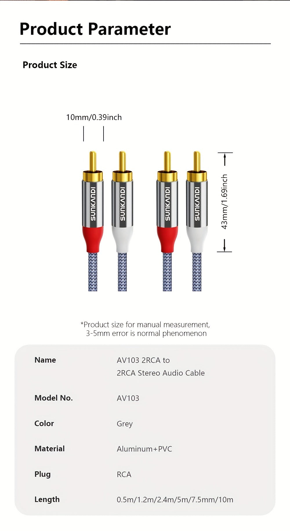Gold-Plated 2RCA to 2RCA Stereo Audio Cable High-Fidelity Sound for Home Theater HDTV Gaming for an Everyday Personal Care Routine