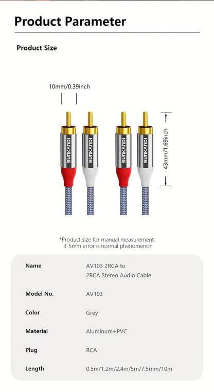 Gold-Plated 2RCA to 2RCA Stereo Audio Cable High-Fidelity Sound for Home Theater HDTV Gaming for an Everyday Personal Care Routine
