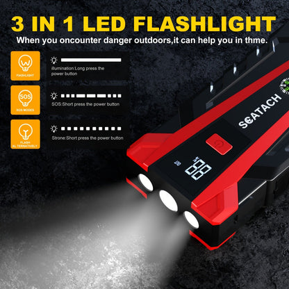 12V Jump Starter with Scatach-011 Base Model or Q27B Start-and-Inflation Package, Digital Display and Clamps