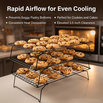 Foldable Cooling Rack for Baking, Stackable Wire Baking Rack with 4-Position Height Adjustment