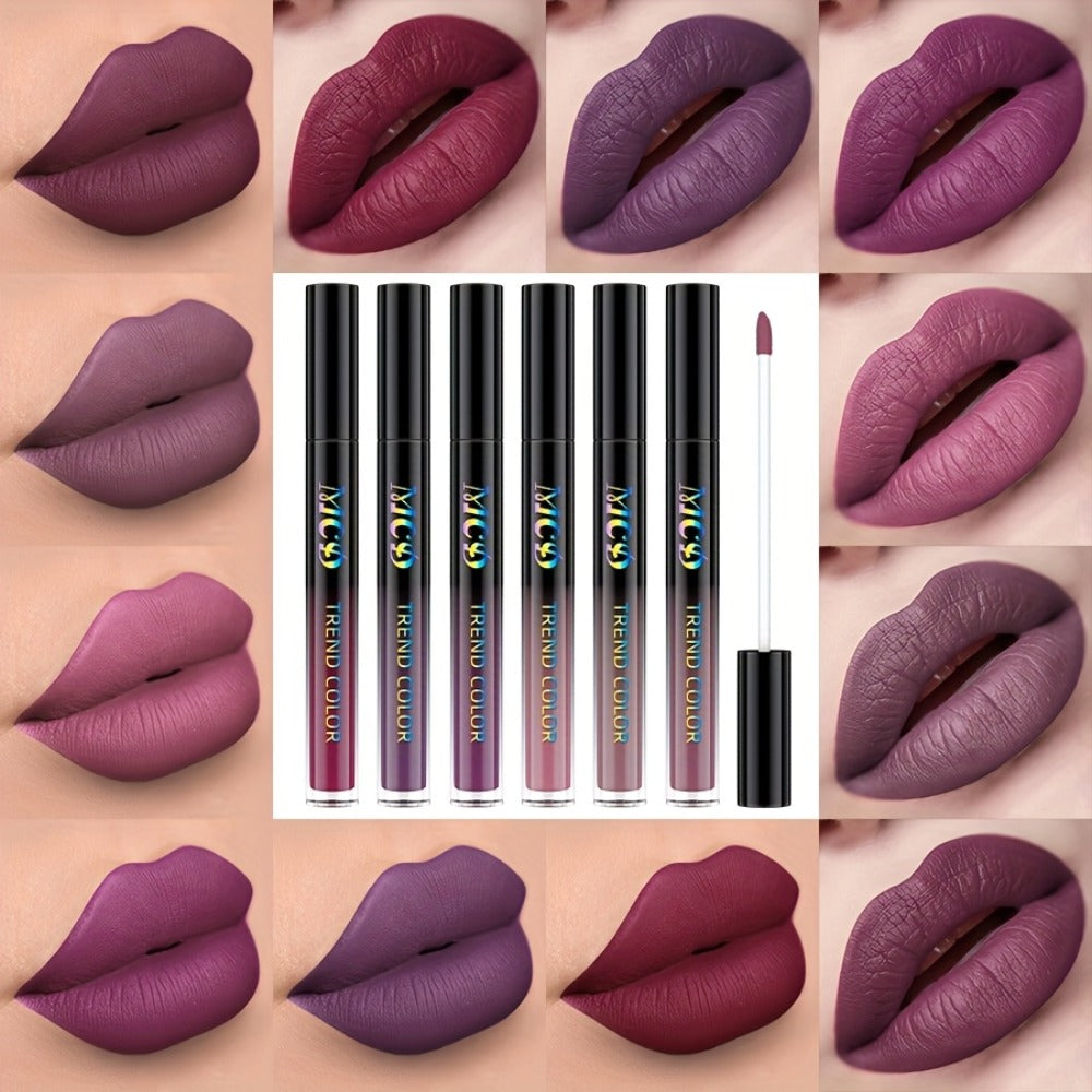 Matte Liquid Lipstick Set 6pcs Lip Glaze Non-Sticky Non-Drying Colorfast Velvet Finish, for Makeup, Travel and Everyday Vanity Use