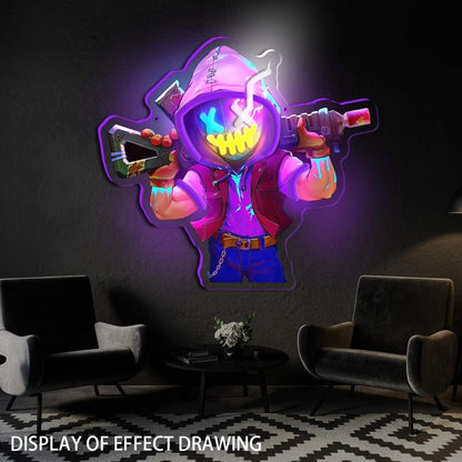 Neon Marksman LED Wall Art - UV Printed USB Powered Sniper Shooter Neon Sign for Game Room, Bar