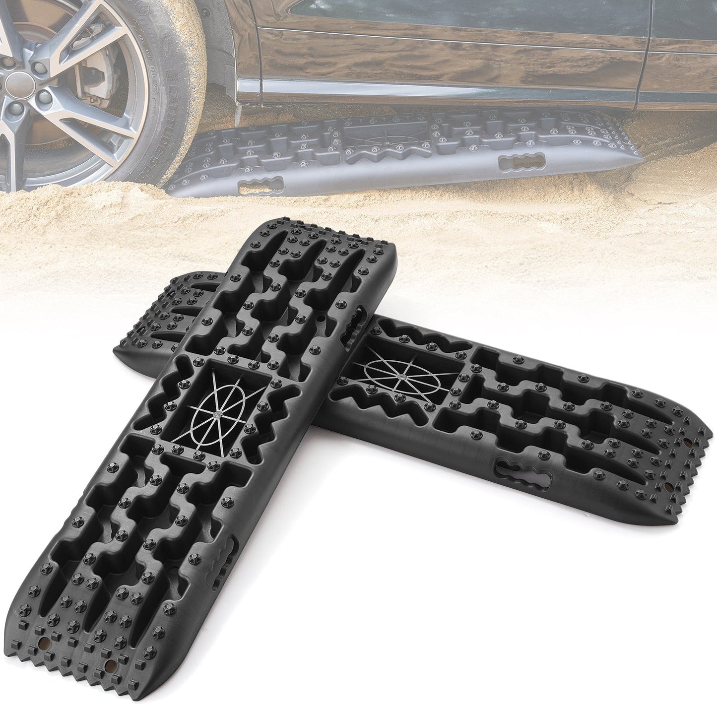Traction Boards 2-Pack – 10-Ton Off-Road Vehicle Recovery Boards for Mud, Sand & Snow, High-Strength PP with Pull Straps & Storage Bag