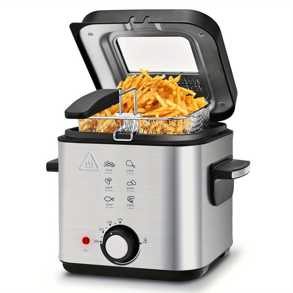 Black Stainless-Steel Deep Fryer with 1.5L to 6L Options, Enamel Inner Pot and Foldable Basket Handle