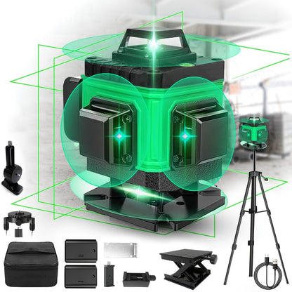 16-Line 4D Laser Level 360° Self-Leveling Cross Line Laser with Rechargeable Battery, Professional Rotary Laser for Construction