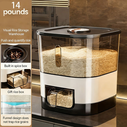 Airtight Rice Container with Measuring Cup, Large Moisture-Proof Rice Dispenser for Rice, Grains