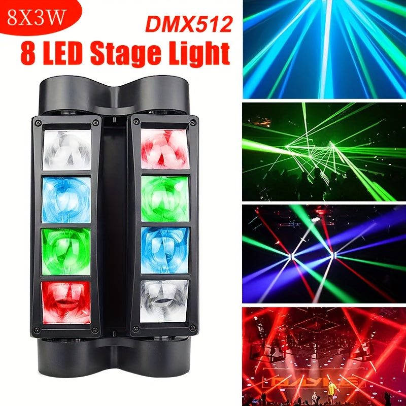 LED Spider Moving Head Stage Light 8x3W DJ Disco Party Light Sound Activated DMX-512 Control for Entryways, Bedrooms and Living Spaces