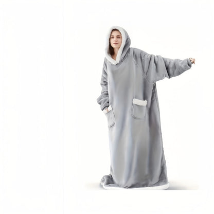 Flannel-Labeled Wearable Blanket Hoodie with Front Pocket and Ten Standard or Extended Color Styles