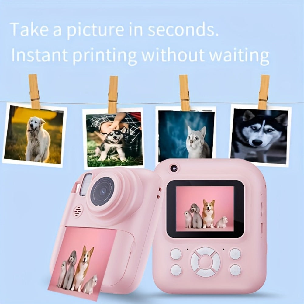 Kids Instant Print Camera 3-in-1 with MP3 & Games, 10x Zoom, 2.4" HD Screen, 32GB Card, Prints Photos in 1 Second