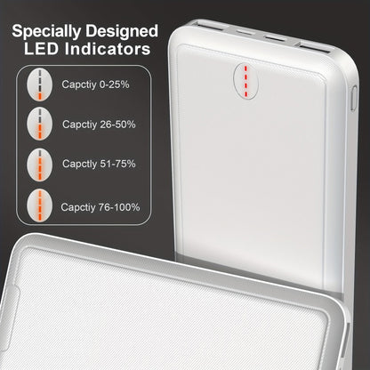 10000mAh Slim Power Bank with 5V/2A Marking, Dual USB-A Outputs and Black or White Color Options