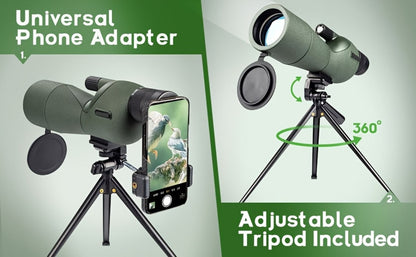25-75x60 Spotting Scope with Tripod, Carrying Bag & Smartphone Adapter, High-Power Variable Zoom Scope for Target Shooting