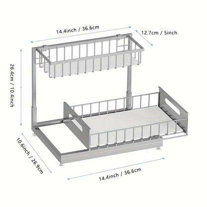 Under Sink Storage Organizer 2-Tier Sliding Metal Shelf in 1-Pack or 2-Pack, Black, White or Gray