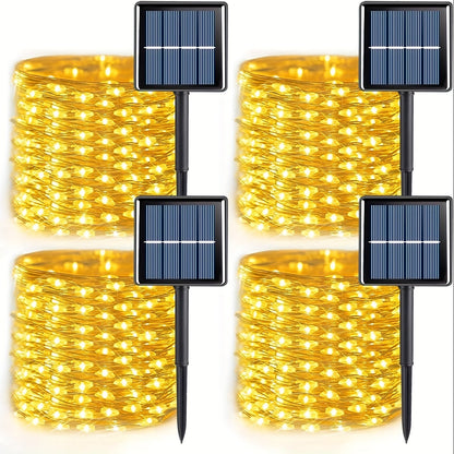 String Lights, 110-LED Solar Copper-Wire Fairy Lights with Eight Modes, Four Colors and 2-, 4- or 8-Pack Options