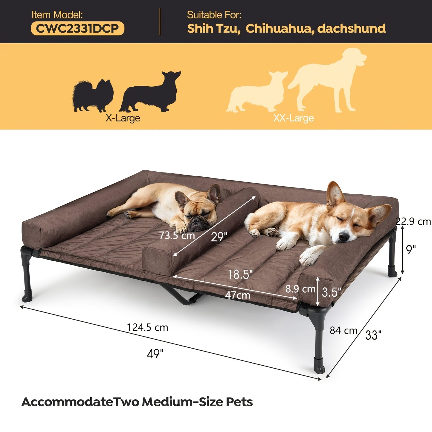 Elevated Cooling Dog Bed Double Slot – Veehoo XL/XXL Raised Pet Cot with Removable Cushion for 2 Medium Dogs | Breathable Teslin Mesh