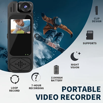 1080P Body Camera with 180-Degree Rotating Lens, Small Screen, Audio and Optional 32GB SD Card