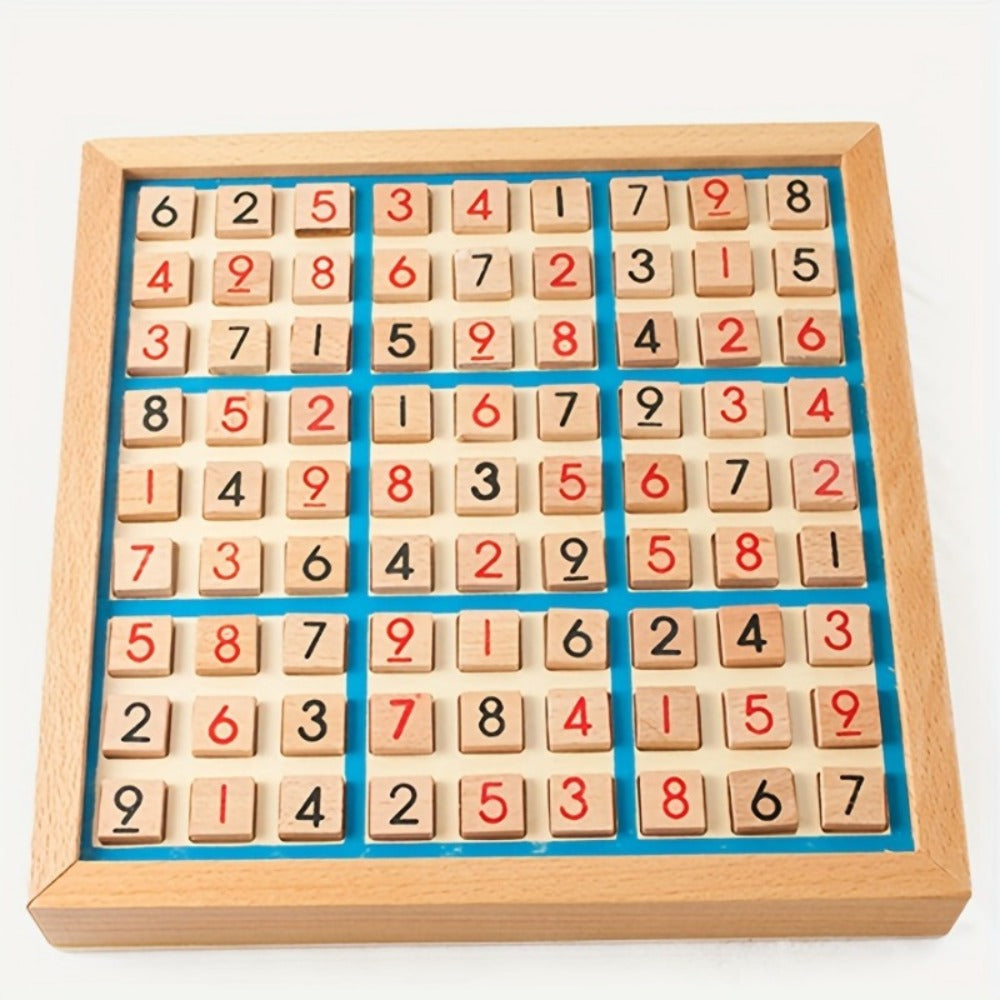Wooden Sudoku Board Game for Kids & Adults, Logic Brain Teaser Puzzle with Challenge Cards, Number Thinking Educational Family Game