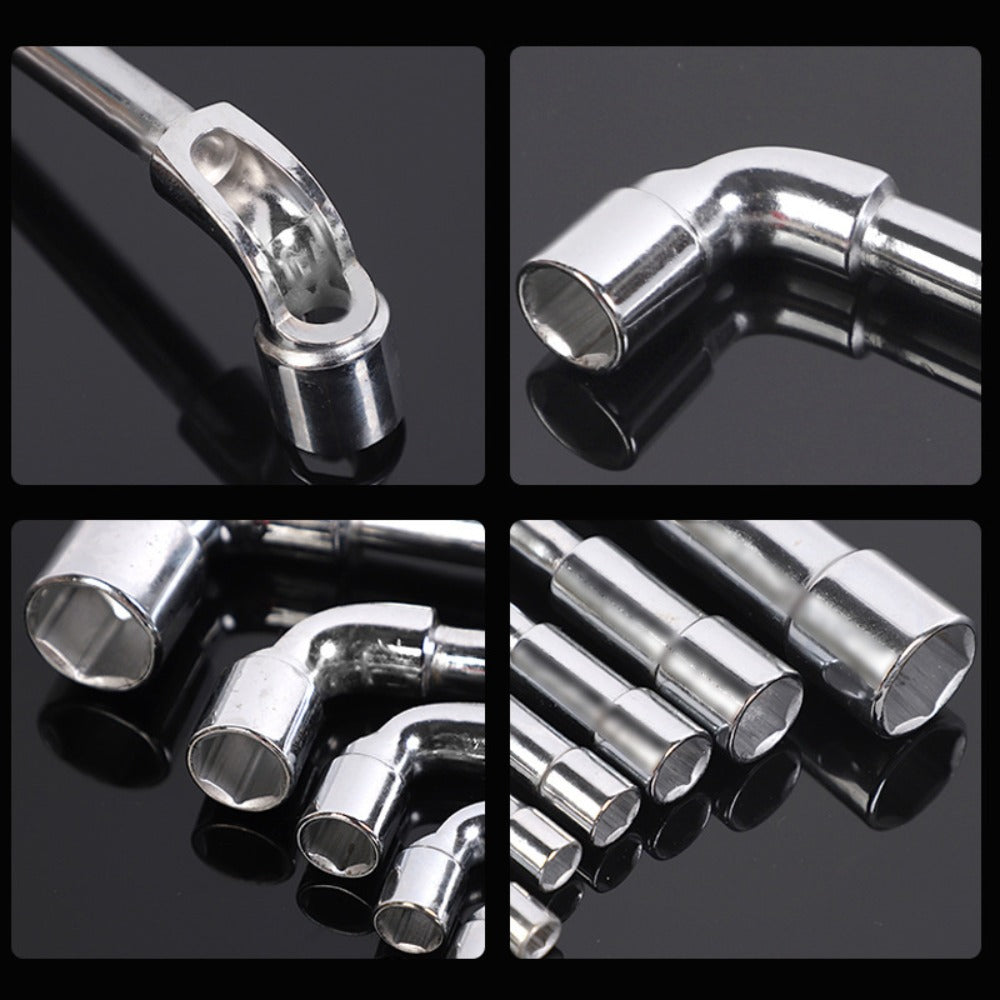 Hex Socket Wrench Set 6-Piece – L-Shaped Elbow, Mirror Perforated & Double-Head Pipe Wrench Combo Kit | Automotive, Plumbing