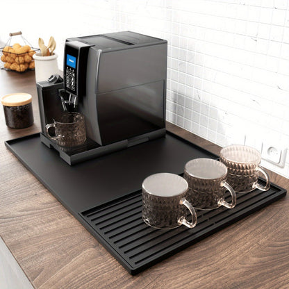 Coffee Bar Mat Silicone with Raised Edges 2-in-1 - Dish Drying Mat for Countertop, Coffee Maker Espresso Machine Mat