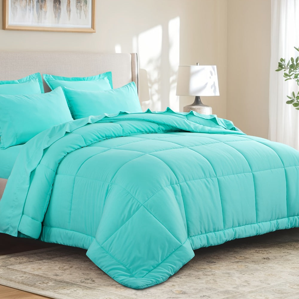 7 Piece Comforter Set Luxury Soft Fluffy Bedding All Season Bed in a Bag with Comforter Fitted Sheet Flat Sheet Pillowcases Hypoallergenic